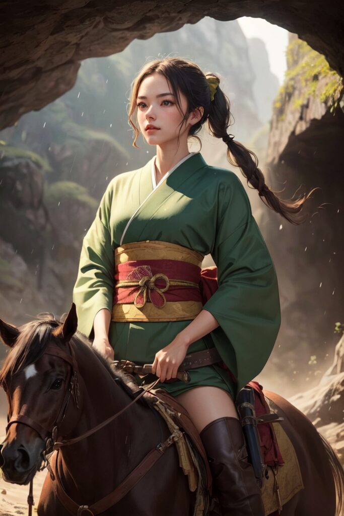 kjrm_082-riding-horse-1girl-obi-long-hair-japanese-clothes-kimono-thighhighs-sash-horseback-riding-Created-using-vndollRealmix_v10-on-Stable-Diffusion