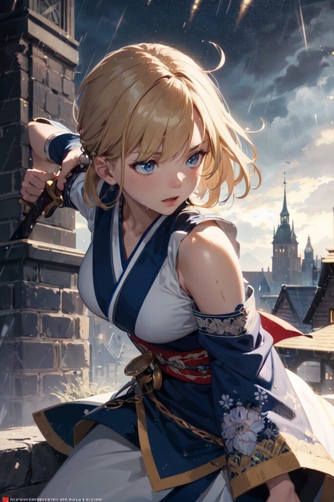 kjrm_187-short-hair-sky-blue-eyes-solo-blonde-hair-holding-weapon-weapon-sword-holding-1girl-Created-using-xrystlMix_xrystlmx225d04-on-Stable-Diffusion