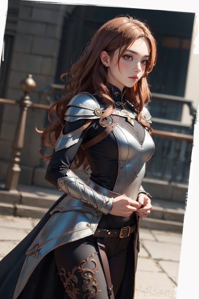 long-hair-brown-hair-outdoors-solo-armor-belt-shoulder-armor-1girl-pants-Created-using-neramix_v10-on-Stable-Diffusion