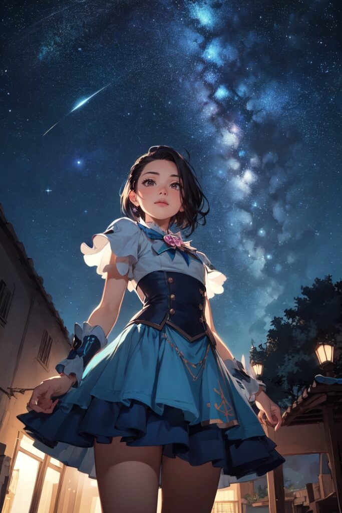 sky-shooting-star-solo-1girl-night-outdoors-star--from-below-starry-sky-Created-using-raesanmix_v10-on-Stable-Diffusion