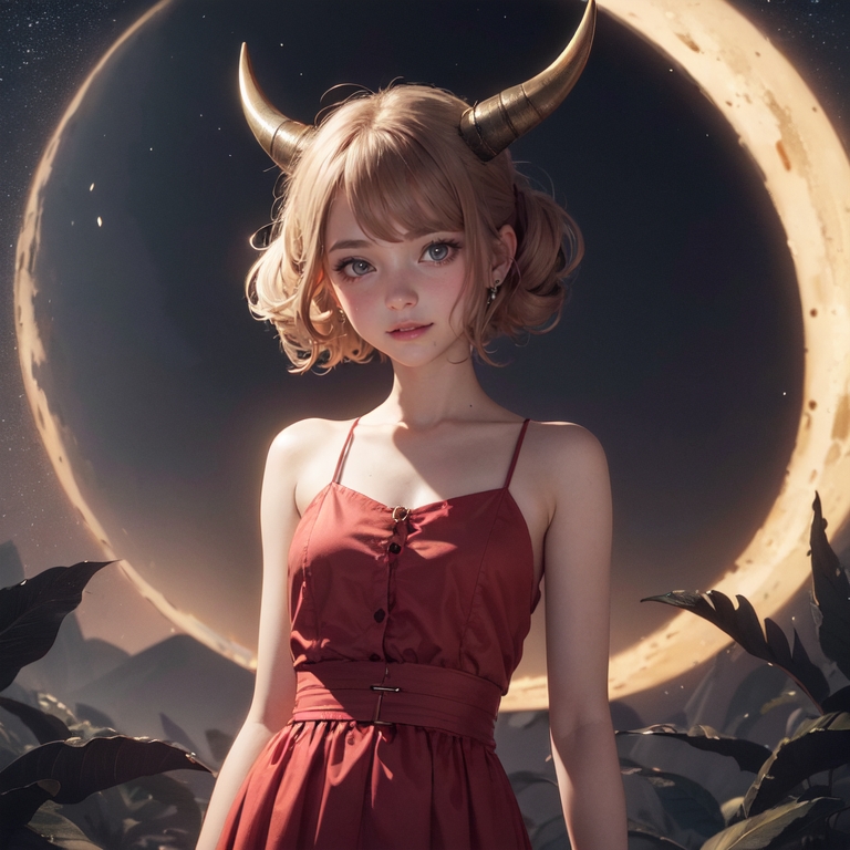 single-adolescent-female-alone-horns-dress-looking-at-viewer-jewelry-moon-earrings-Created-using-dwMixv3Real_v10-on-Stable-Diffusion